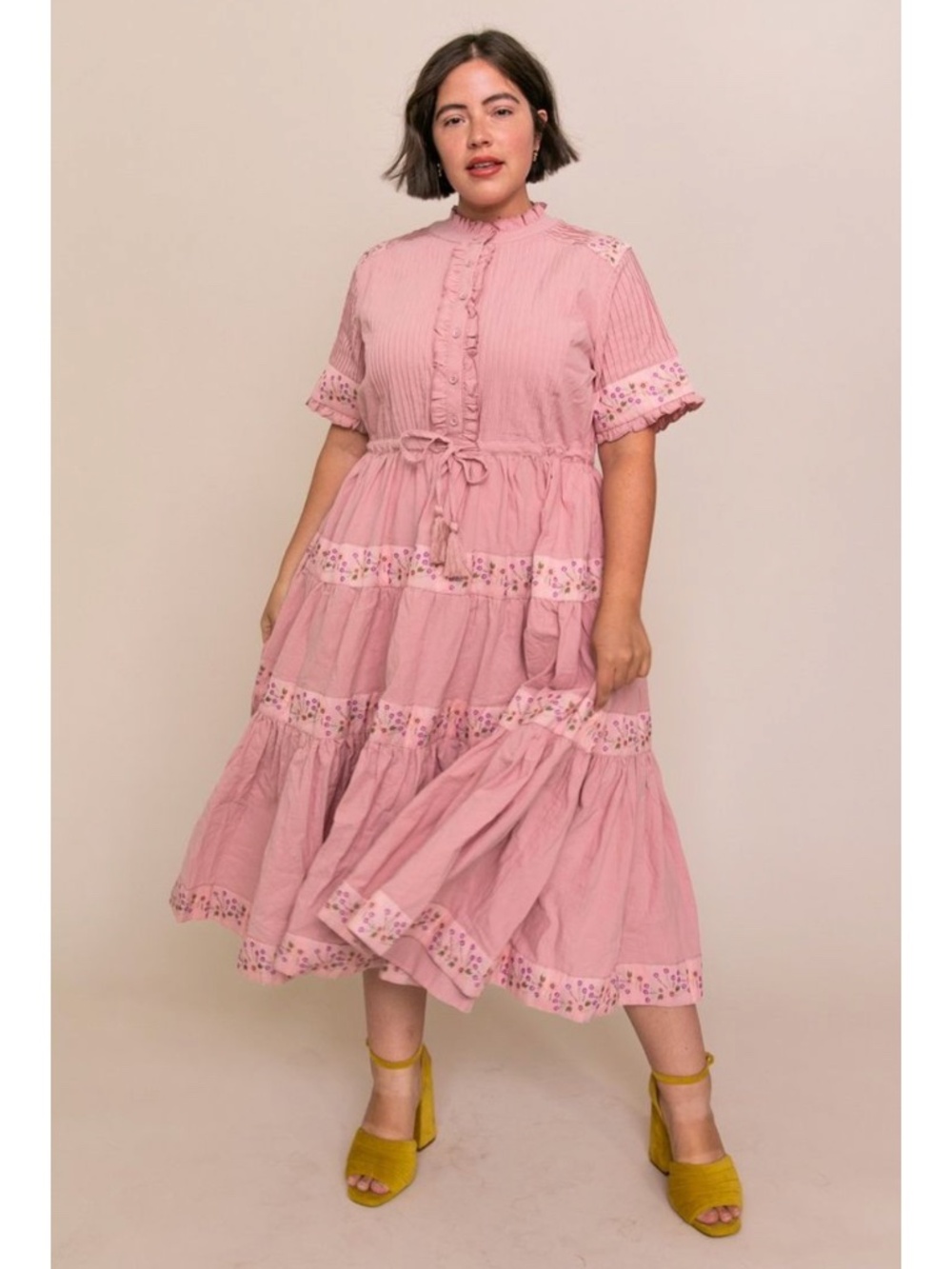 Ivy City Co Aurora Pink Tiered Midi Dress